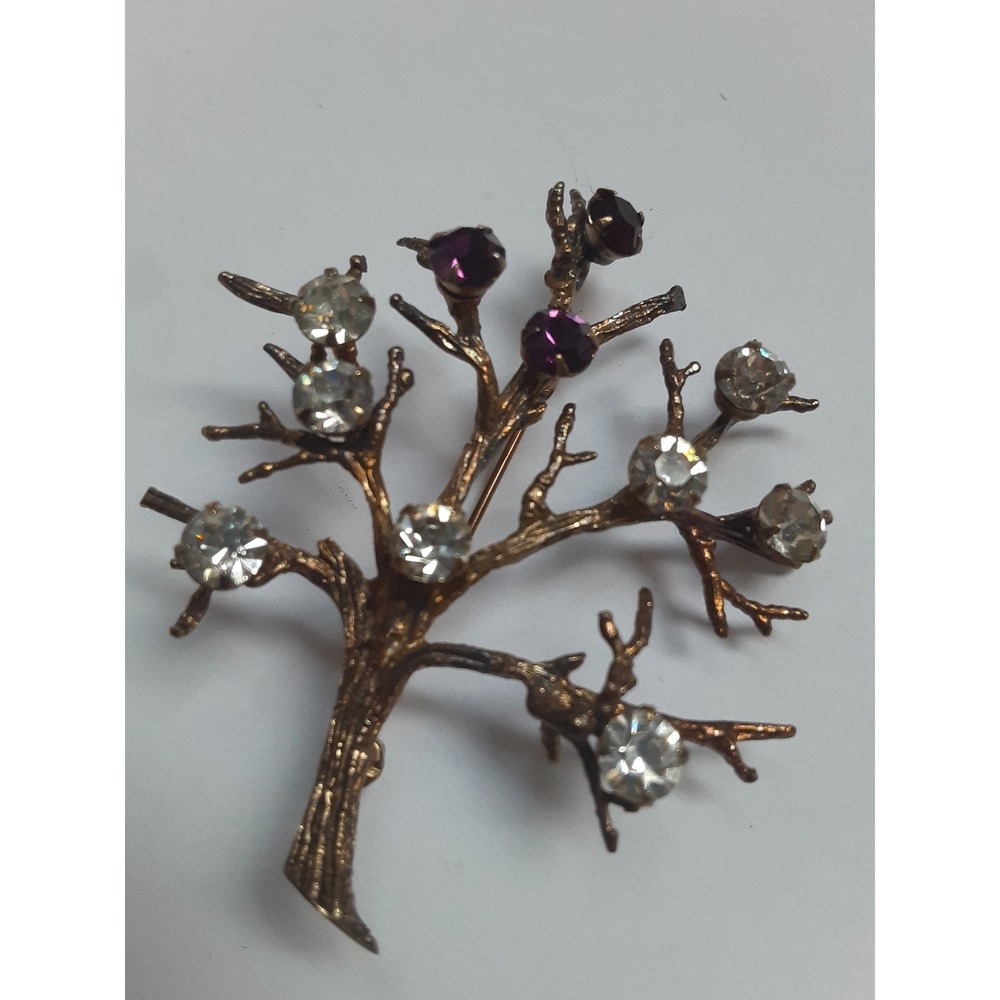 Sterling‎ Silver Tree Brooch Rhinestone Branch Pin Mid Century